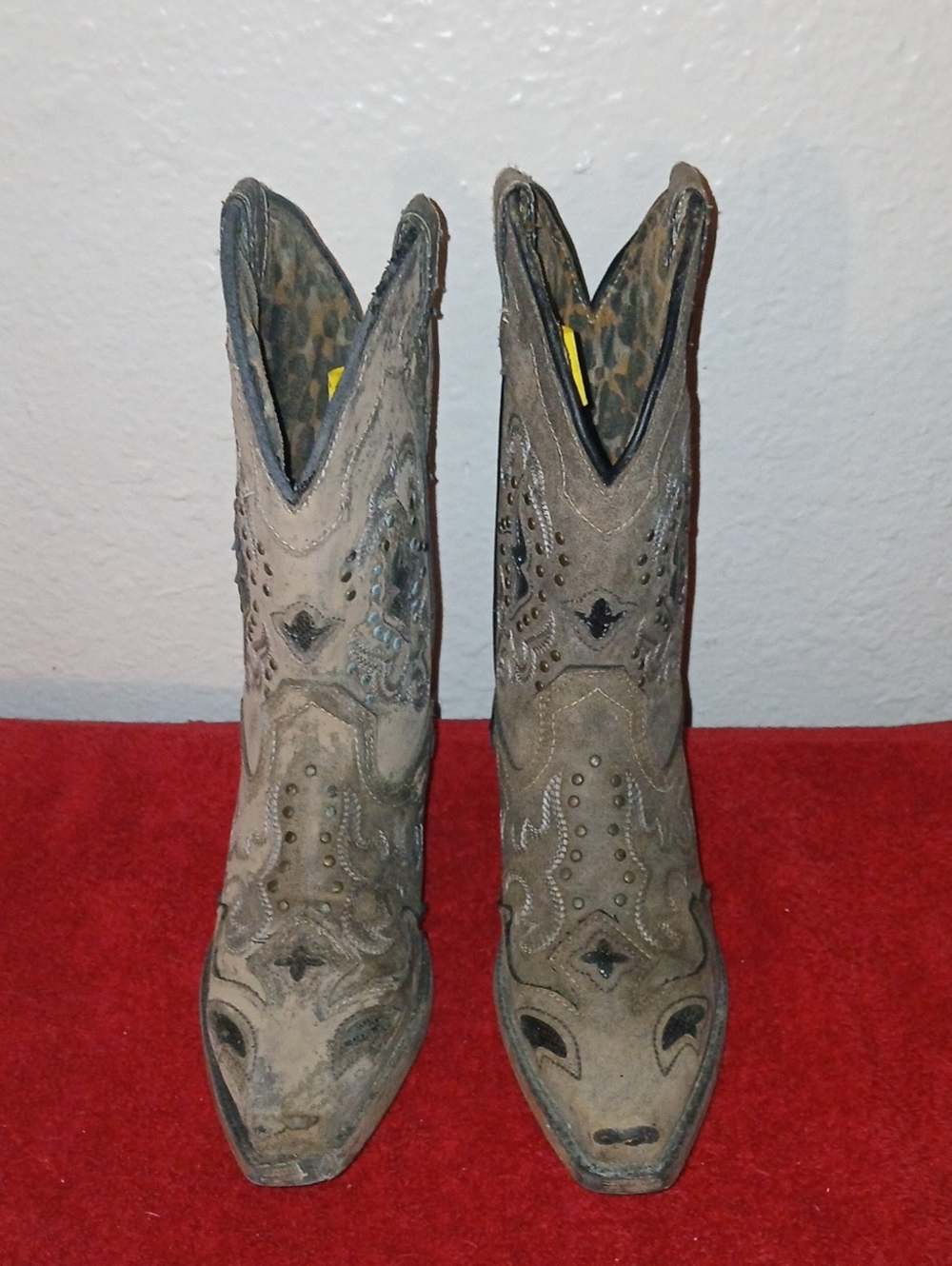 Laredo Leather Gray, and Brown Embroidered Western Girl's Cowboy Boots